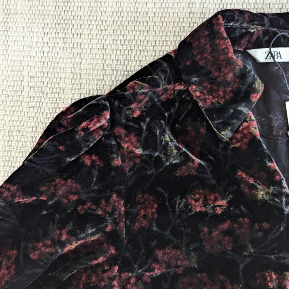 Zara printed velvet floral Charlotte blouse puff sleeve fall - Picture 5 of 13